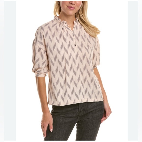 Joie Tops - NWT Joie Saila Printed Cotton Top Beige and Gray Short Sleeve Cotton (Medium)